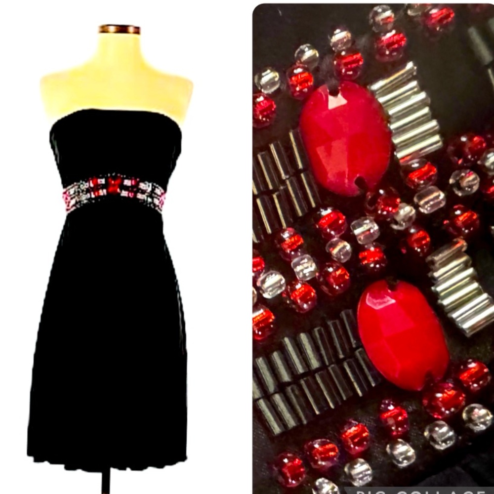 WHBM Party dress size 12 Black strapless beaded embellished evening cocktails